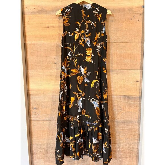 ERDEM  Black Cecilia Birds Pintuck Midi Dress Size US 2 - Picture 7 of 10